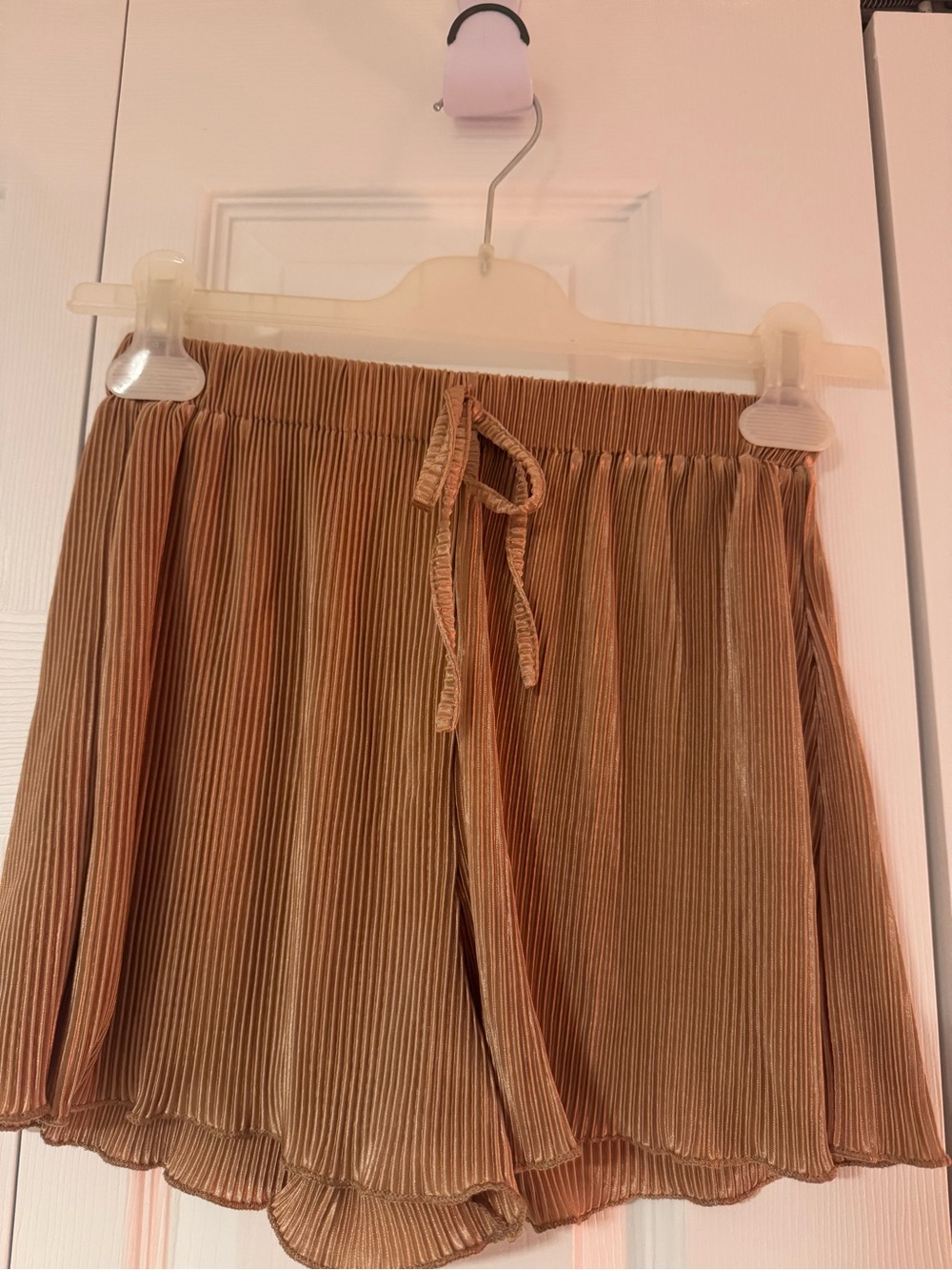 SHEIN Pleated Drawstring Mini Skirt in Camel Brown